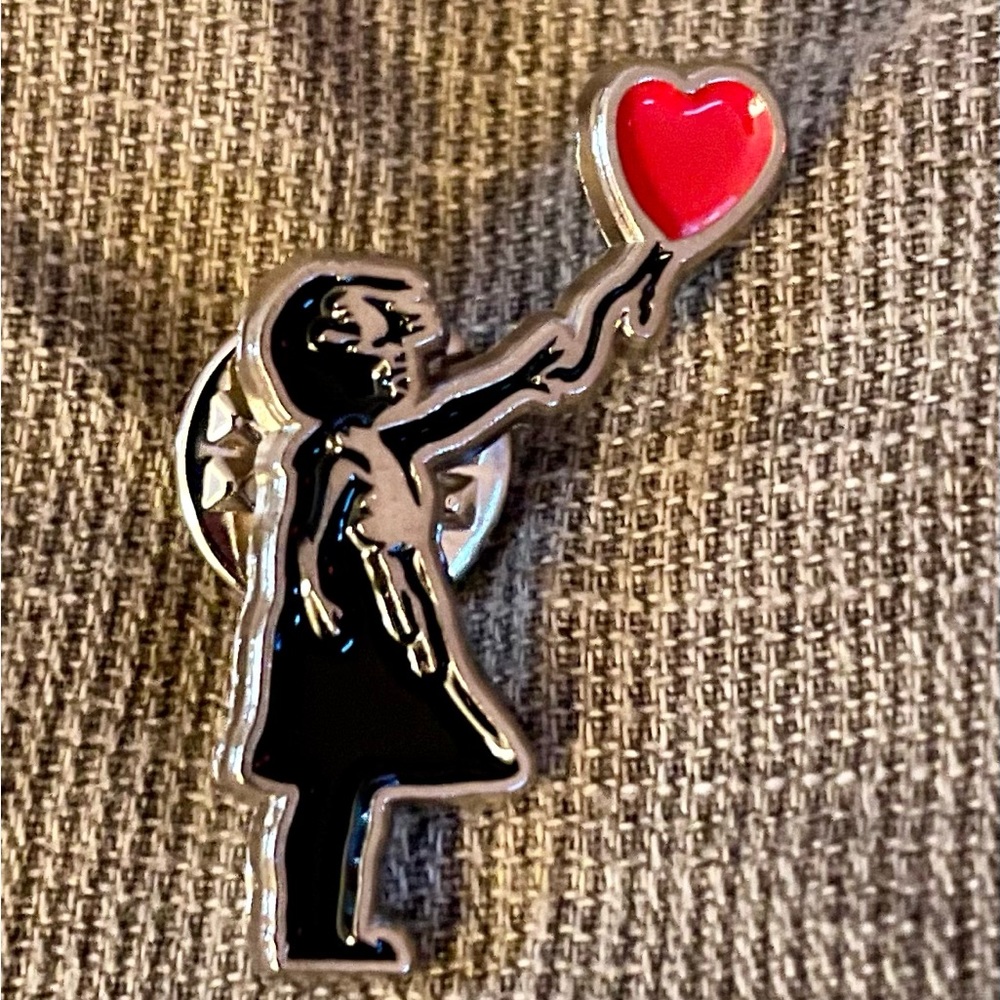 Banksy balloon girl heart lapel pin Y2K 2000s 90s wearable art Gorecore love